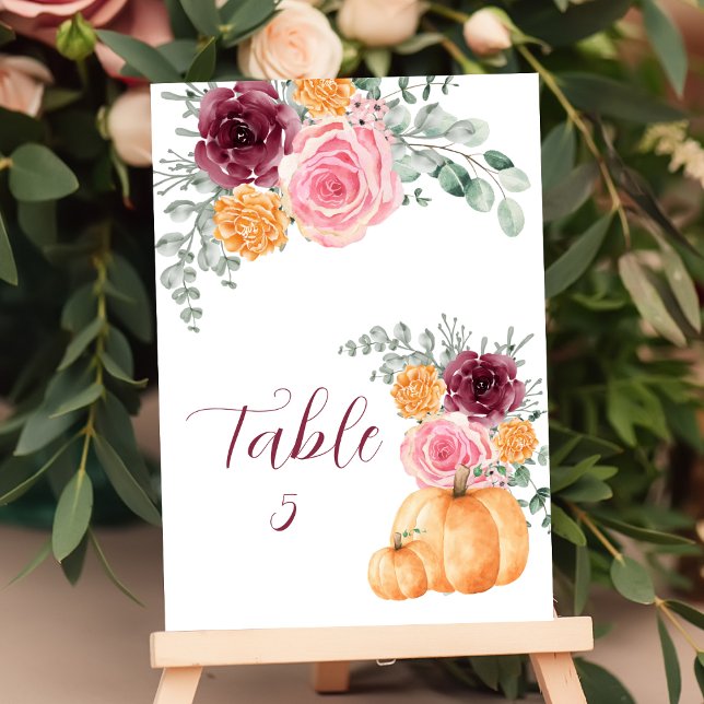 Numéro De Table Tableau de siège Automne Citrouille Bourgogne Blus (Créateur téléchargé)