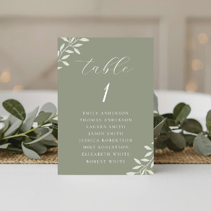 Numéro De Table Tableau de Siège de Mariage à la Verdure de Sauge