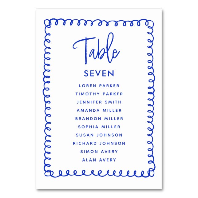 Numéro De Table Tableau de sièges Mariage bleu français tiré à la  (Par défaut)