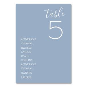 Numéro De Table Tableau Mariage bleu poussiéreux minimaliste