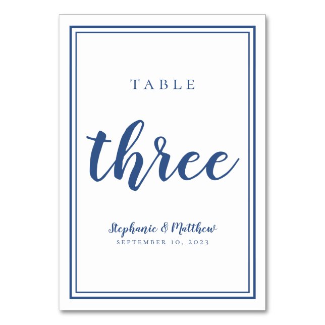 Numéro De Table Tableau mariage numéro trois simple bleu et blanc (Par défaut)