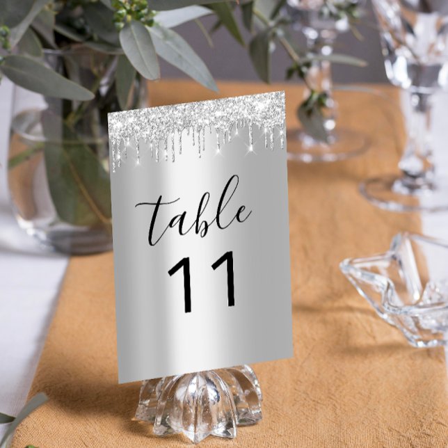 Numéro De Table Tableau Nombre Silver Grey Drivers Black Sparkly (Table Nuber Silver Gray Grey Drips Black Sparkly Table Number)