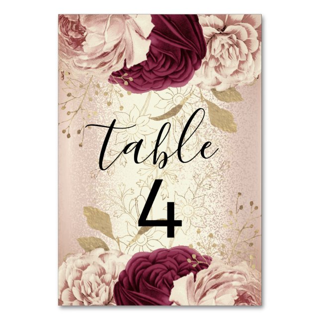 Numéro De Table Tableau numéro 4 Florals Rose Gold Marsala Bourgog (Par défaut)