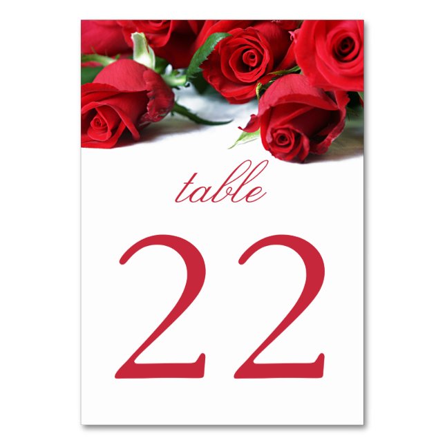 Numéro De Table Tableau Romantique Roses Rouges Grand Nombre (Dos)