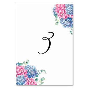 Numéro De Table Tableau rose et bleu 3 d'aquarelle d'hortensias