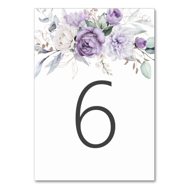 Numéro De Table Tableau Six Aquarelle Mariage Floral violet (Par défaut)