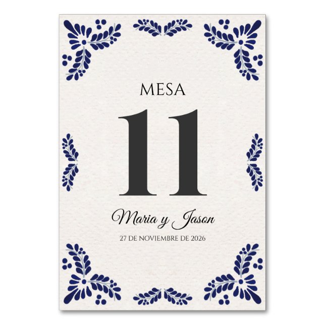 Numéro De Table Talavera Black Floral Minimalist Spanish Wedding (Par défaut)