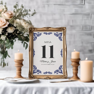 Numéro De Table Talavera Fleurs Noires Mariage Espagnol Minimalist