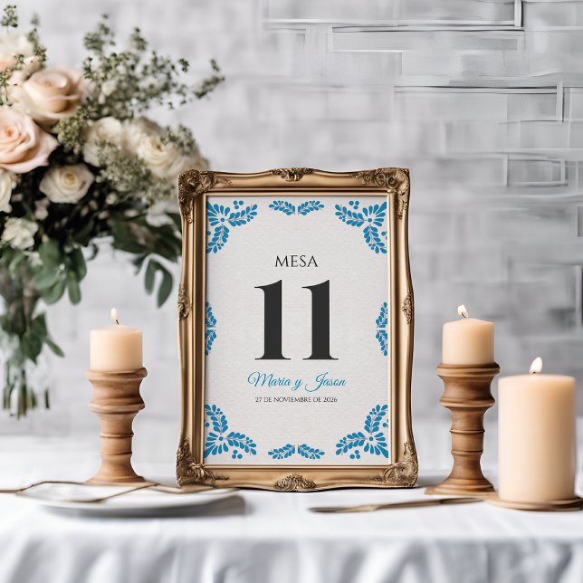 Numéro De Table Talavera Turquoise Minimalist Spanish Wedding (Talavera Turquoise Minimalist Spanish Wedding Table Number)