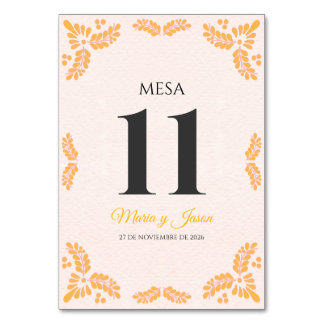Numéro De Table Talavera Yellow Floral Minimalist Spanish Wedding