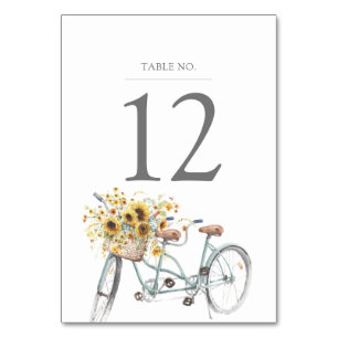 Numéro De Table Tandem de tournesol rustique Mariage d'aquarelle