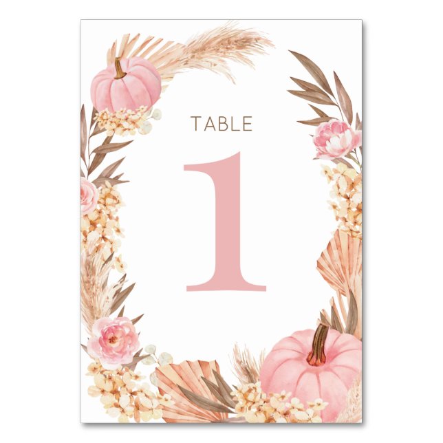 Numéro De Table Tarjeta De Mesa Boho Pampas pink  Pumpkin Table nu (Par défaut)