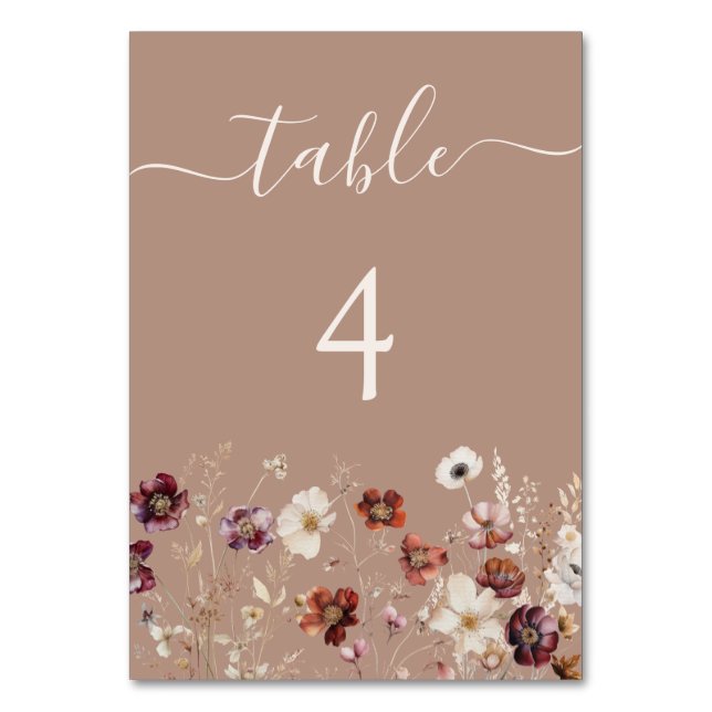 Numéro De Table Taupe Boho Fleur sauvage Mariage d'automne (Par défaut)