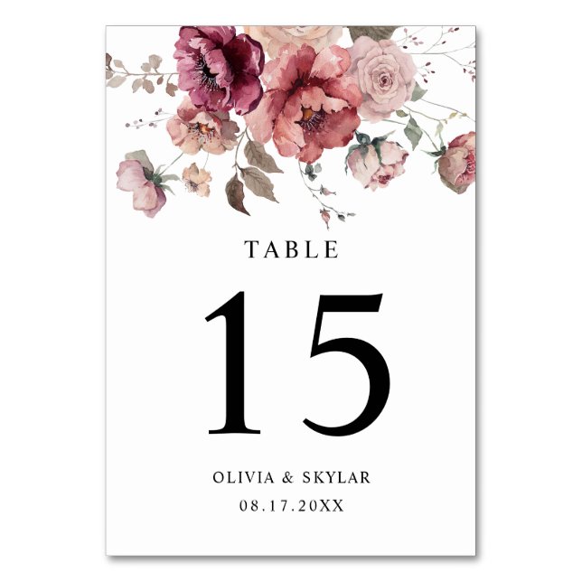 Numéro De Table Terracota Burgundy Fall Boho Floral Peony Mariage (Par défaut)