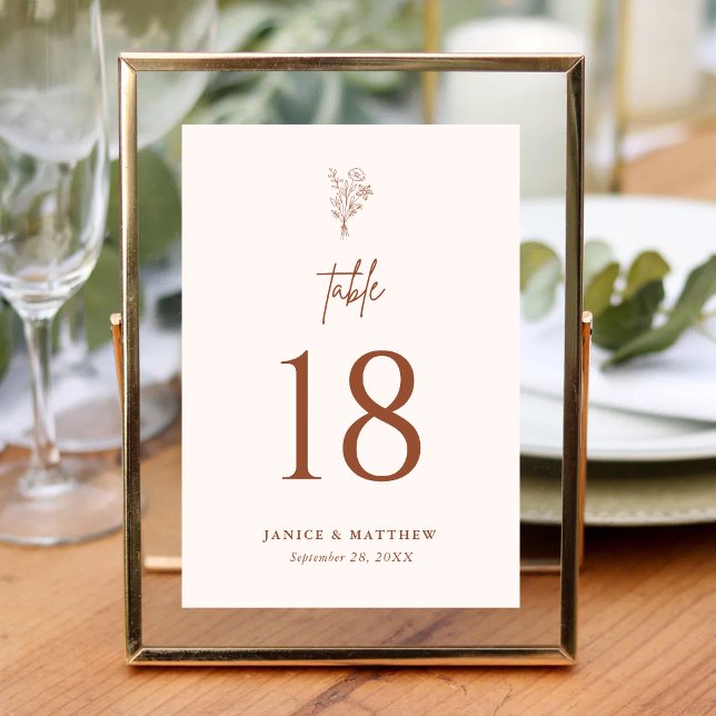Numéro De Table Terracotta Bohème Botaniques Minimalistes Mariage (Terracotta boho botanical table number adds earthy warmth while guiding guests with ease.)