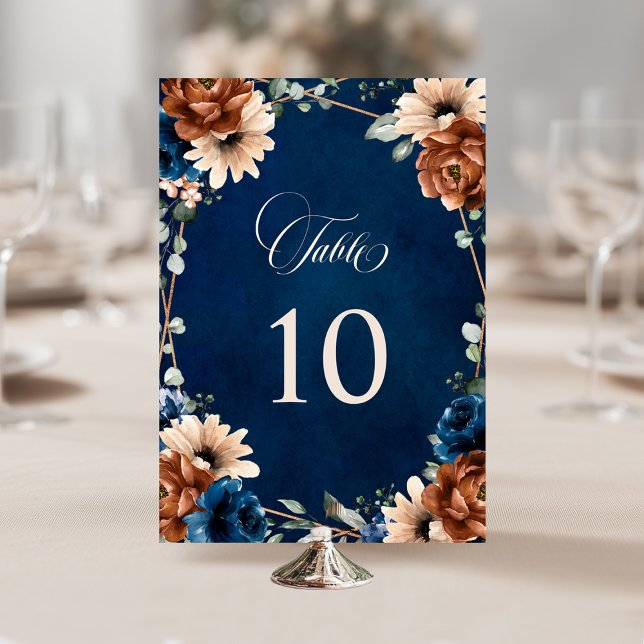 Numéro De Table Terracotta Marine Bleu Vert Mariage géométrique (Terracotta Navy Blue Greenery Geometric Wedding Table Number)