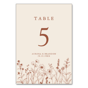 Numéro De Table Terracotta Rustic Floral Automne Fleur sauvage Mar