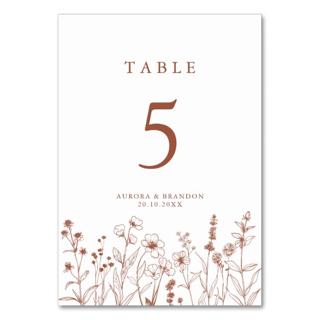 Numéro De Table Terracotta Rustic Floral Automne Fleur sauvage Mar (Par défaut)