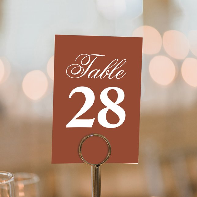 Numéro De Table Terracotta Wedding Script Table Number Sign  (Terracotta wedding table number with stylish calligraphy script.)