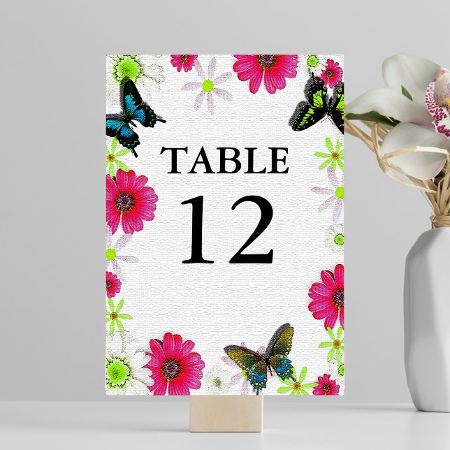 Numéro De Table Texture mosaïque avec Mariage Fleurs et Papillons (Mosaic Texture with Flowers & Butterflies Wedding Table Number)