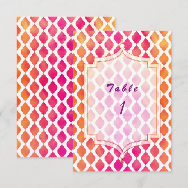 Numéro de table Thème de fête marocaine rose et or (Devant / Derrière)
