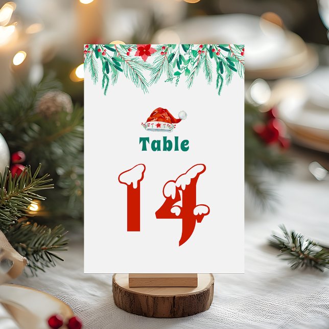 Numéro De Table Thème de Noël Chapeau de Père Noël Verdure d'Hiver (Créateur téléchargé)