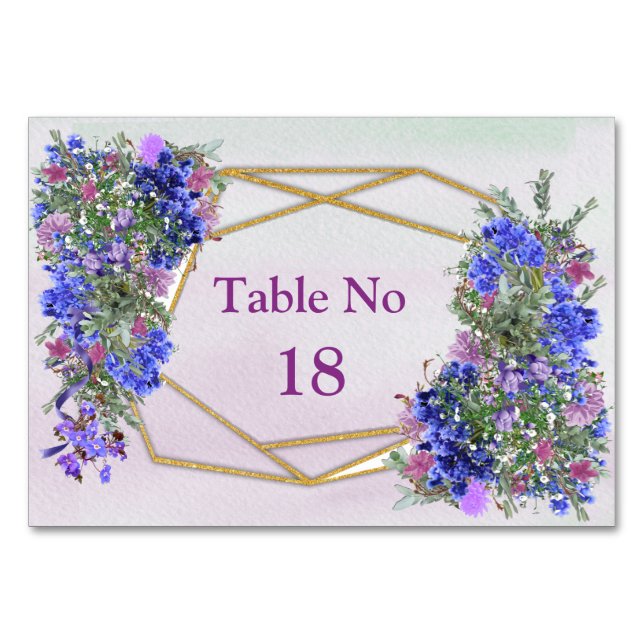 Numéro De Table Thème Géométrique Gold & Lavender Flowers (Devant)