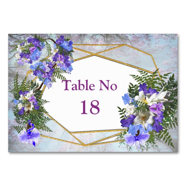 Numéro De Table Thème Géométrique Or & Fleurs Jacaranda (Devant)