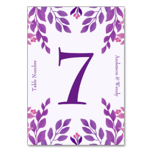 Numéro De Table Thème Mariage Feuille violet
