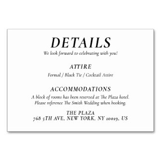 Numéro De Table Timeless White Elegant Wedding Detail Cards