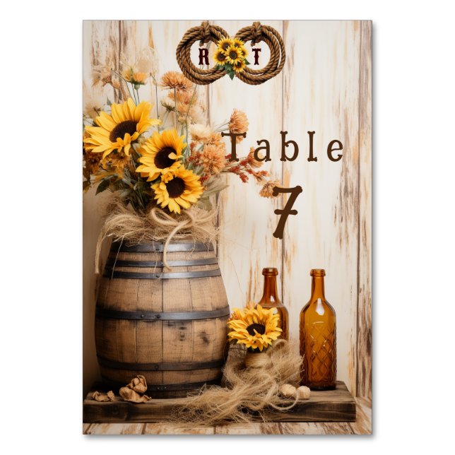 Numéro De Table Tonneaux de whisky Tournesols Country Western   (Par défaut)