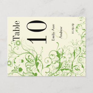 Numéro de table tourbillon oiseaux verts et noirs