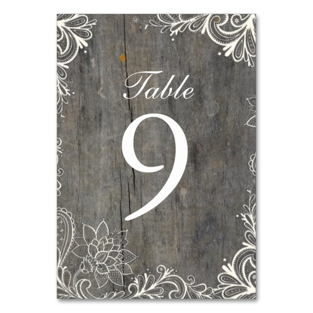 Numéro De Table tourbillons fleuris dentelle mariage campagnard (Dos)
