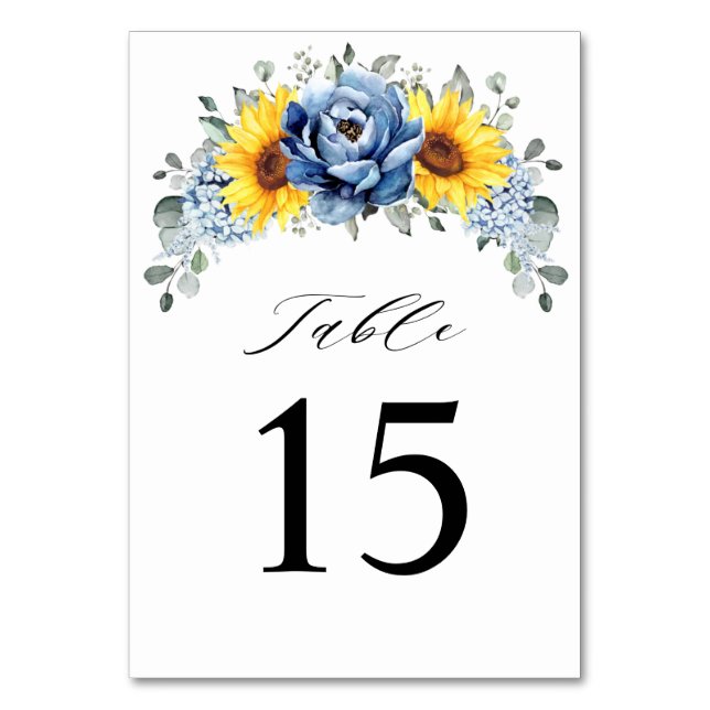 Numéro De Table Tournesol Dusty Blue Slate Peony Mariage floral (Par défaut)