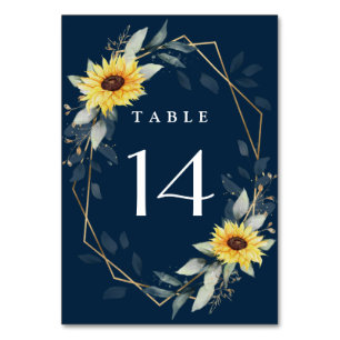 Numéro De Table Tournesol et bleu marine Mariage géométrique russe
