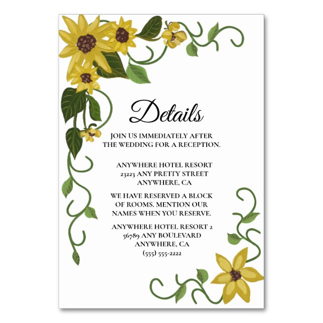 Numéro De Table Tournesol Jaune Floral Huile de la main dessinée (Par défaut)