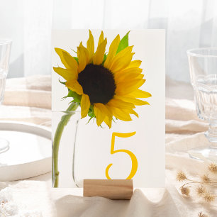 Numéro De Table Tournesol jaune sur les chiffres de table blanche