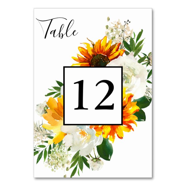 Numéro De Table Tournesol & Rose blanche Artsy Floral - Blanc 2 (Par défaut)