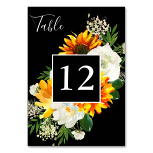 Numéro De Table Tournesol & Rose blanche Artsy Floral - Noir 2