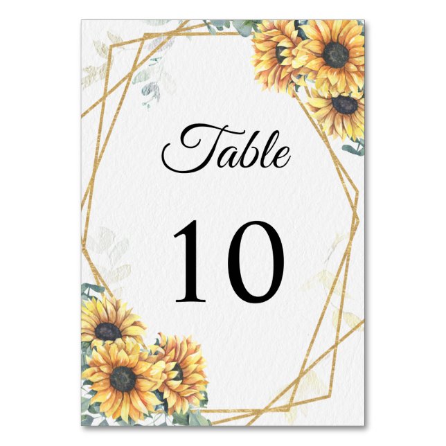 Numéro De Table Tournesol Rustique élégant Mariage géométrique or (Par défaut)