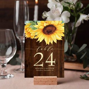 Numéro De Table Tournesol Rustique Mariage d'aquarelle en bois