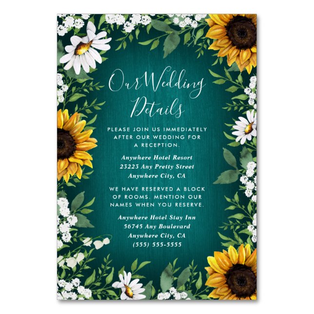 Numéro De Table Tournesol turquoise Pays Mariage rustique Insérer  (Par défaut)