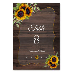 Numéro De Table Tournesols romantiques Mariage en bois NUMÉRO DE T