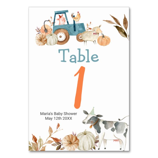 Numéro De Table Tracteur citrouille d'animal de ferme Floral Numér (Par défaut)