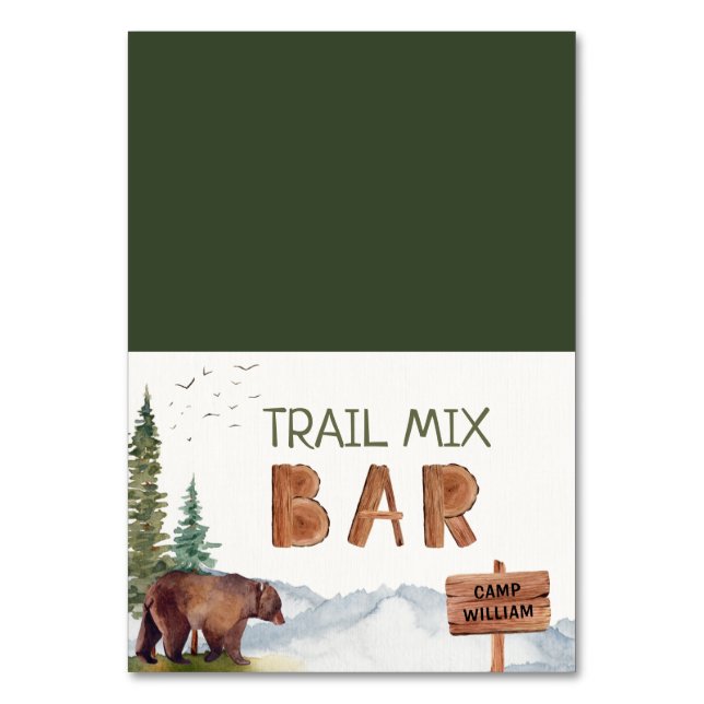 Numéro De Table Trail Mix Bar Bois Ours Camping Signes d'anniversa (Par défaut)