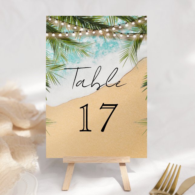 Numéro De Table Tropical Beach Palm String Lights Wedding (Créateur téléchargé)