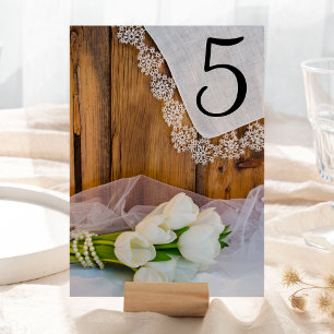 Numéro De Table Tulipes blanches rustiques Mariage de grange Numér