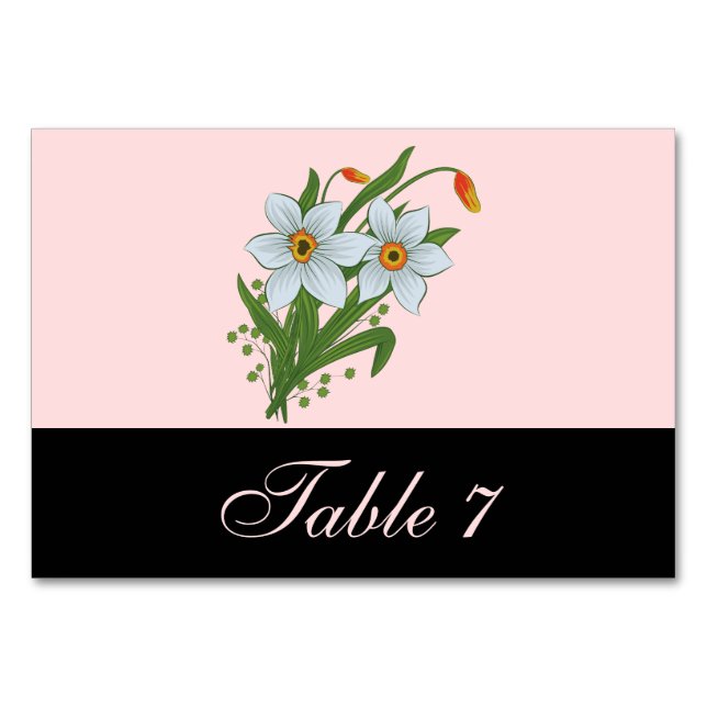 Numéro De Table Tulipes et Daffodiques Mariage Noir (Devant)