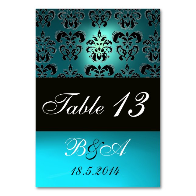 NUMÉRO DE TABLE TURQUOISE AQUA BLEU CLASSY BLEU DAMASK MONOGRAM (Dos)