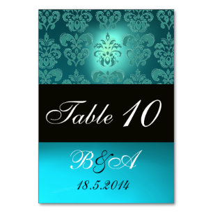 NUMÉRO DE TABLE TURQUOISE AQUA BLEU CLASSY BLEU DAMASK MONOGRAM